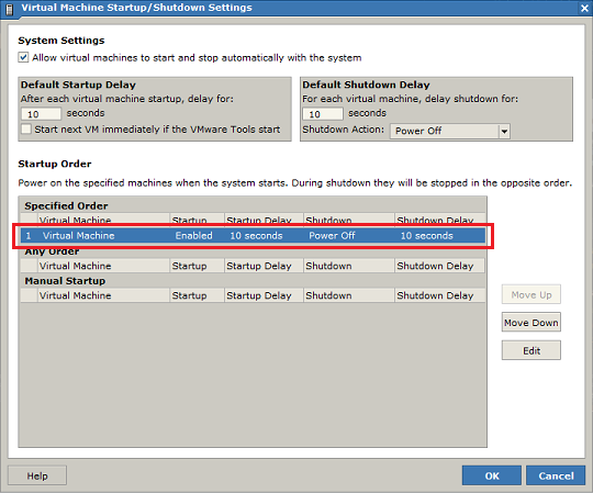 Virtual Machine Startup/Shutdown Settings