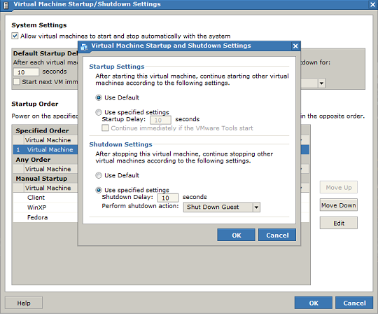 Virtual Machine Startup/Shutdown Settings